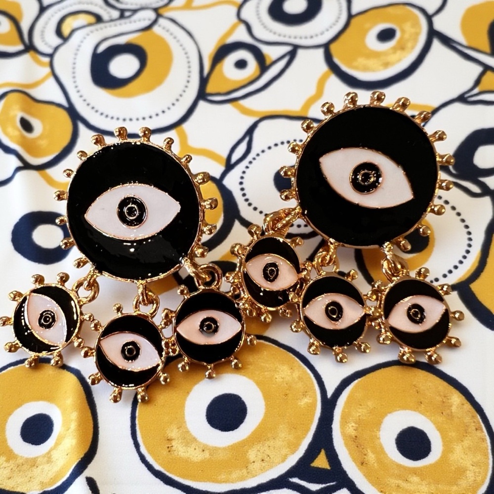 Chic Black and Gold Toned Evil Eye Dangling Earrings - Picture 10 of 17